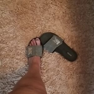 Michael Kors black sandal slides with silver